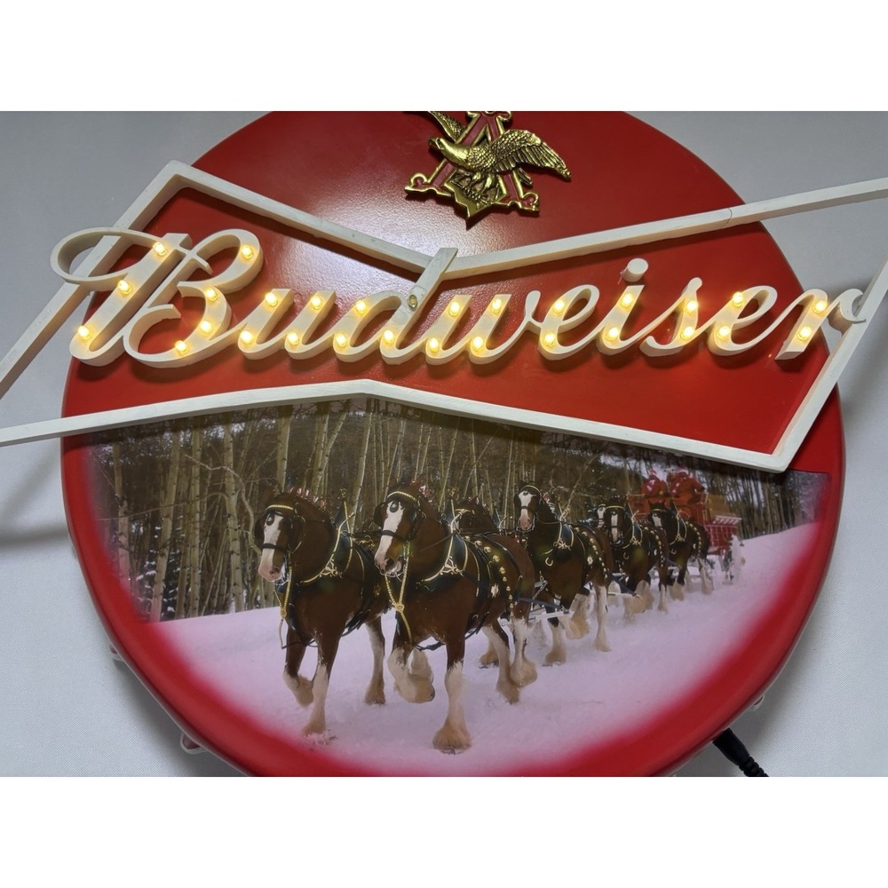 Vintage Budweiser Beer Clydesdale Anheuser Busch Bar Light Sign Man Cave Cap